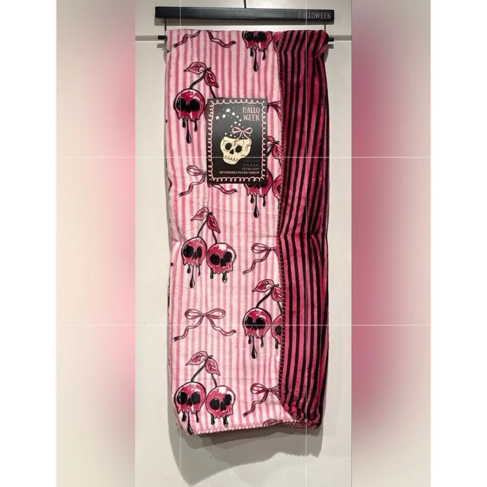 Halloween Coquette Cherry Skull Throw Blanket